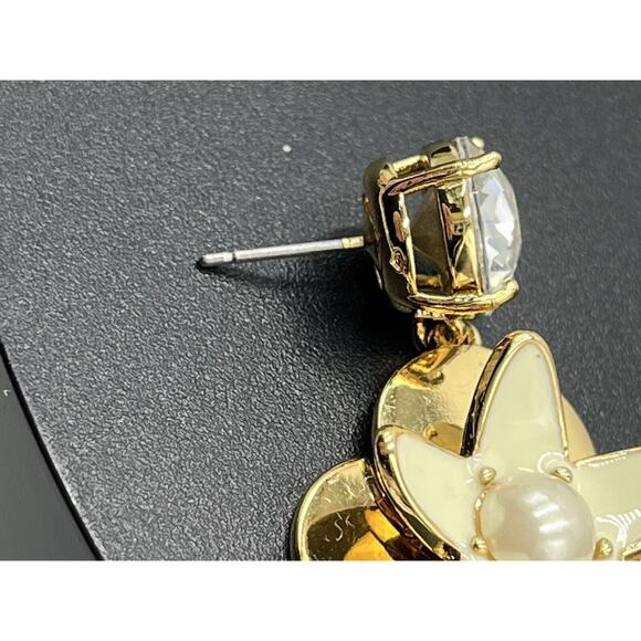 Kate Spade Cream Window Seat Floral Bouquet Rhinestone Pearl Dangle Drop Earring - Picture 11 of 11